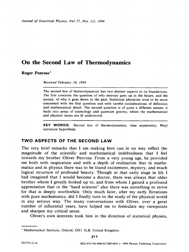 On The Second Law of Thermodynamics | PDF | Second Law Of ...
