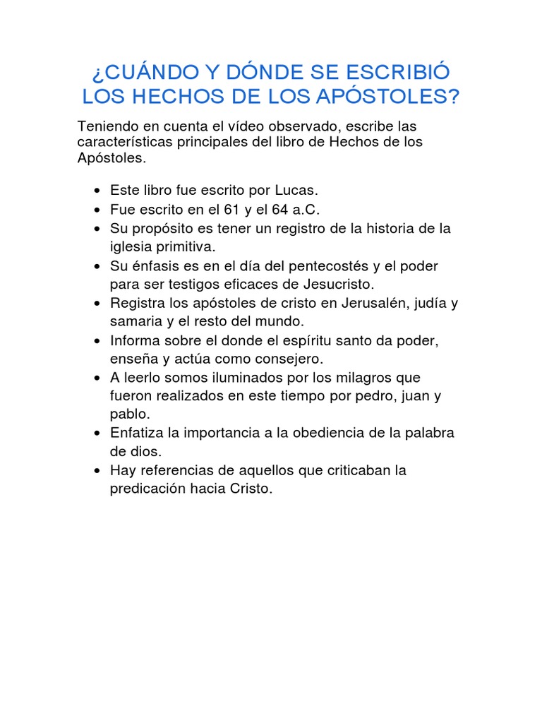 Cuándo y Dónde Se Escribió Los Hechos de Los Apóstoles PDF