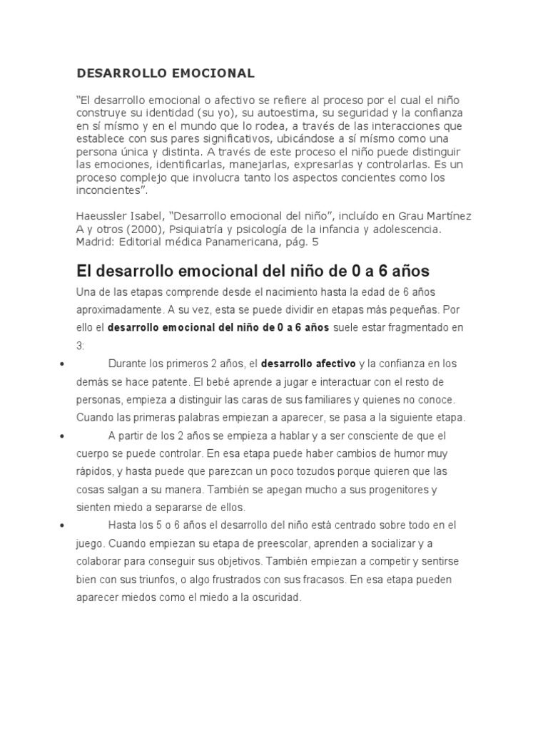 Desarrollo emocional en la infancia | PDF | Desarrollo cognitivo | Las ...
