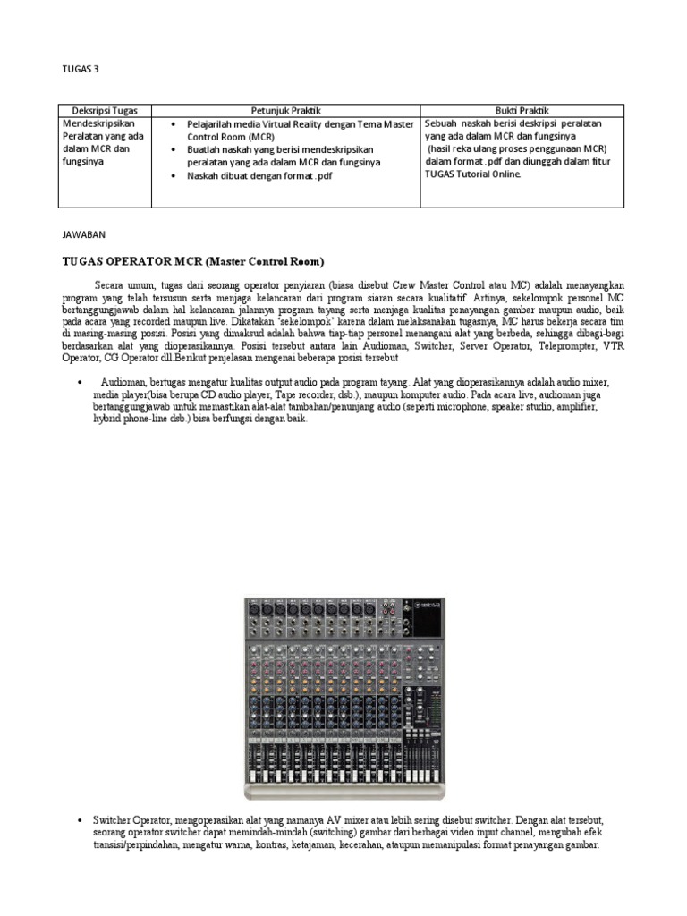 Tugas Operator Master Control Room | PDF | Komputer