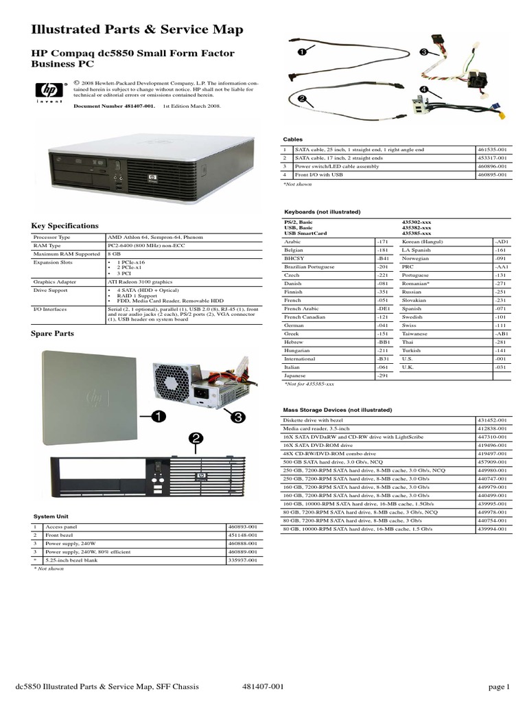 Illustrated Parts & Service Map: HP Compaq dc5850 Small Form Factor ...