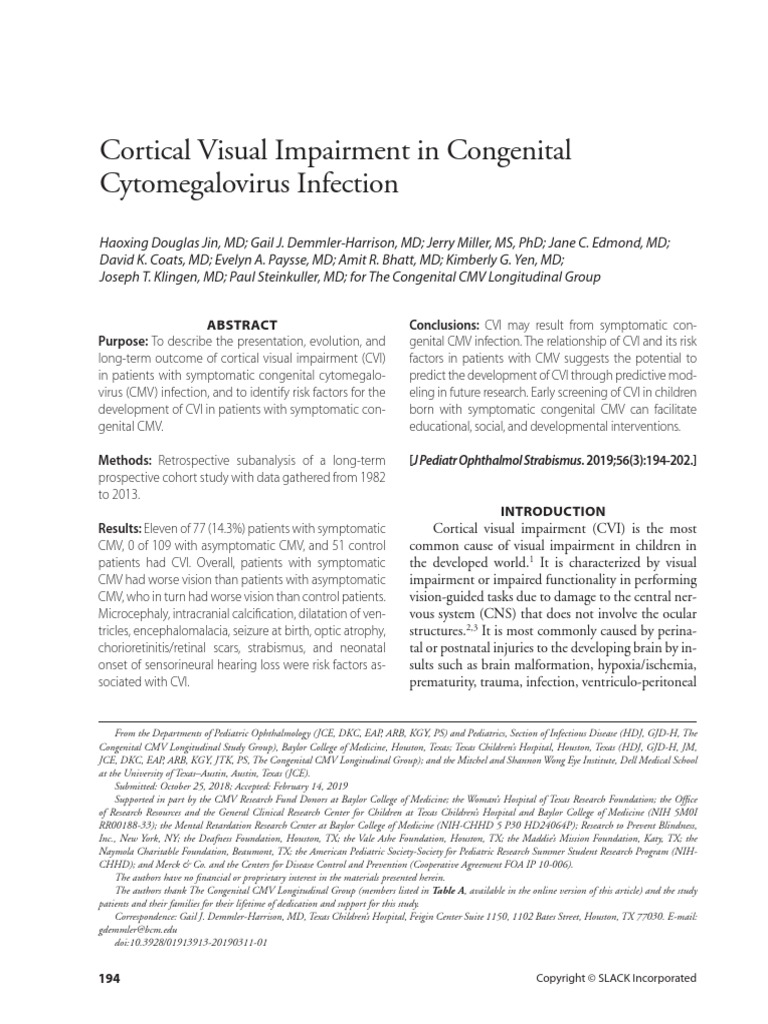 Cortical Visual Impairment in PDF Sensitivity And Specificity Stroke