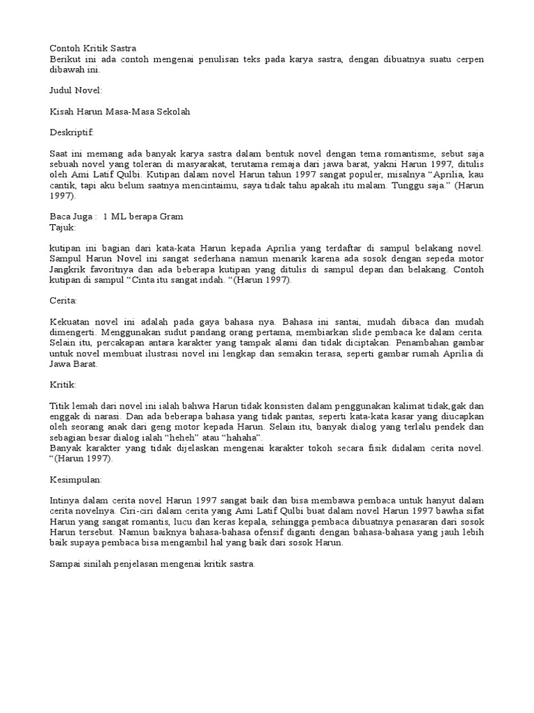 Contoh Kritik Sastra Pdf