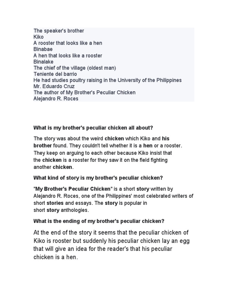 My Brother's Peculiar Chicken PDF Rooster Chicken