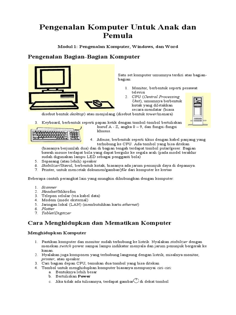 Pengenalan Komputer Untuk Anak Dan Pemula | PDF