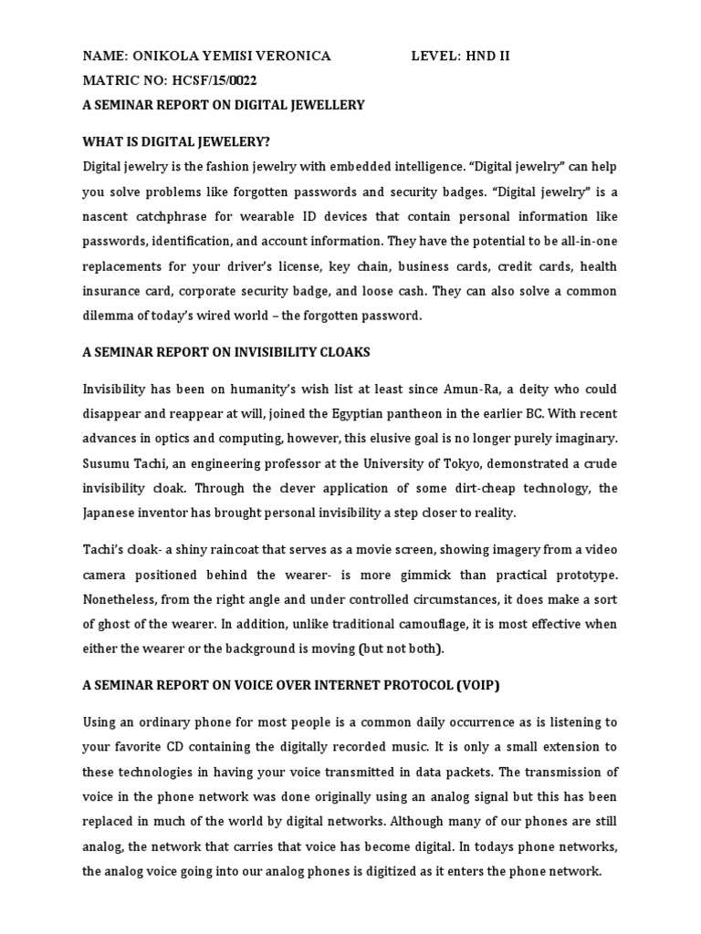 A Seminar Report On Digital Jewellery PDF