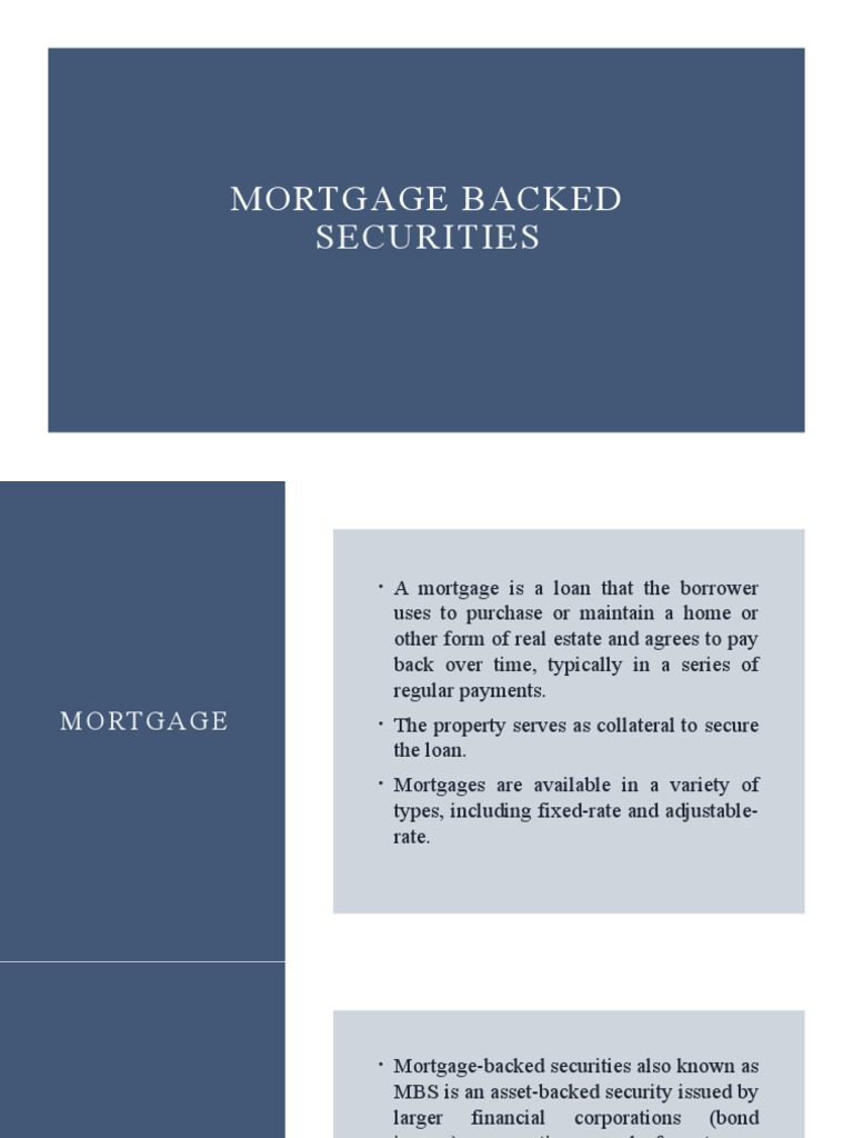 Mortgage Backed Securities PDF Mortgage Backed Security