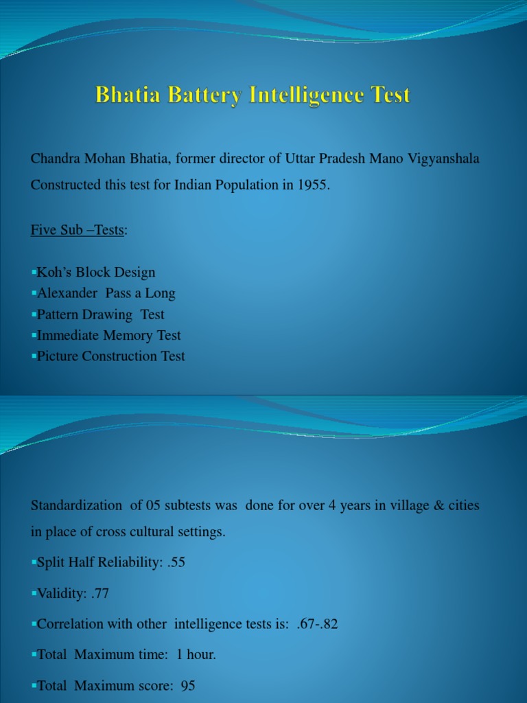 9 Bhatia Battery Performance Test PDF Intelligence Quotient Psychological Testing