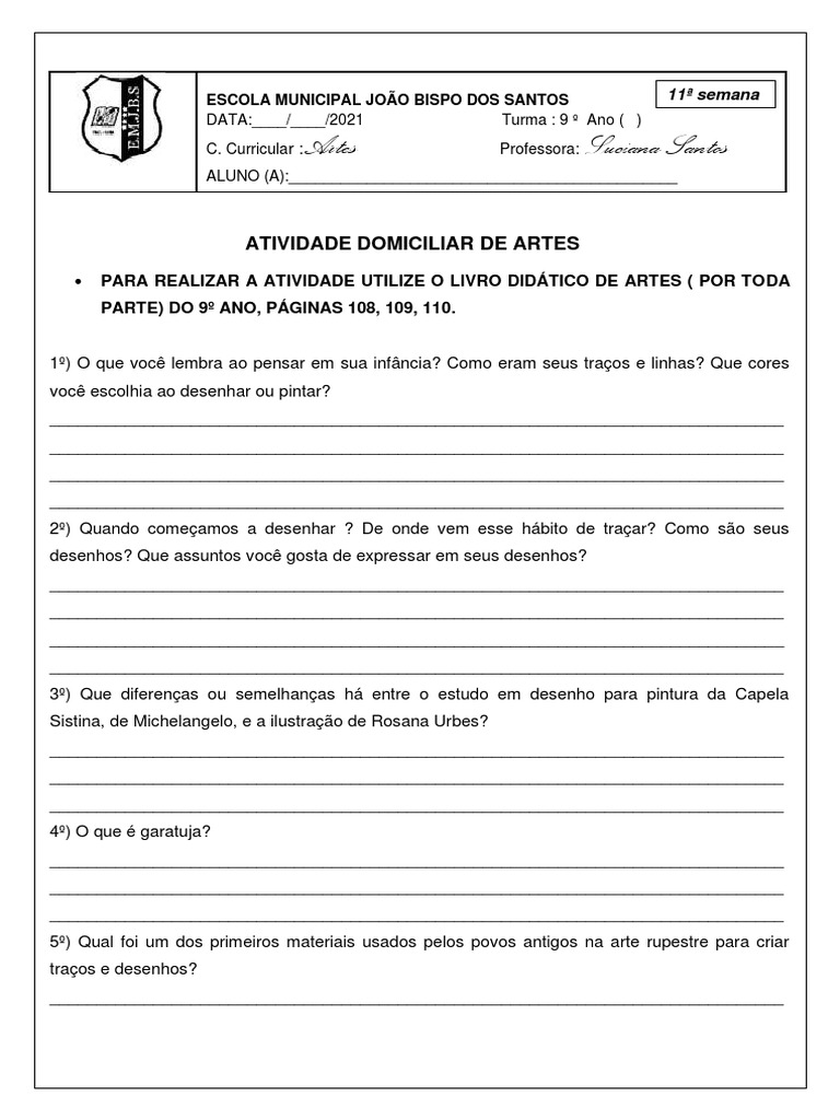 Atividade de Artes para 9º Ano | PDF | Arte