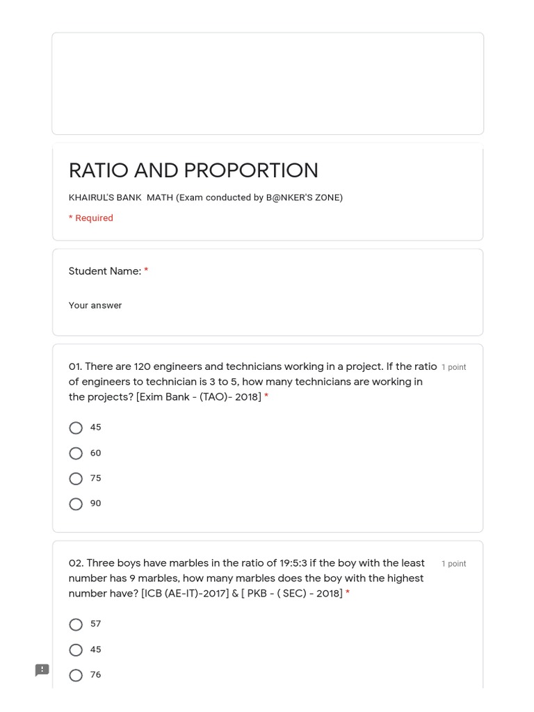 Ratio and proportion khairul s bank math exam conducted by b nker s