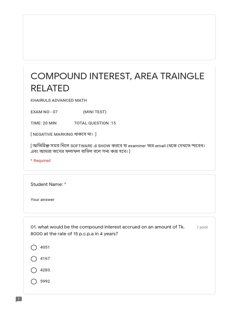 Compound Interest & Triangle Area Test | PDF | Compound Interest | Interest