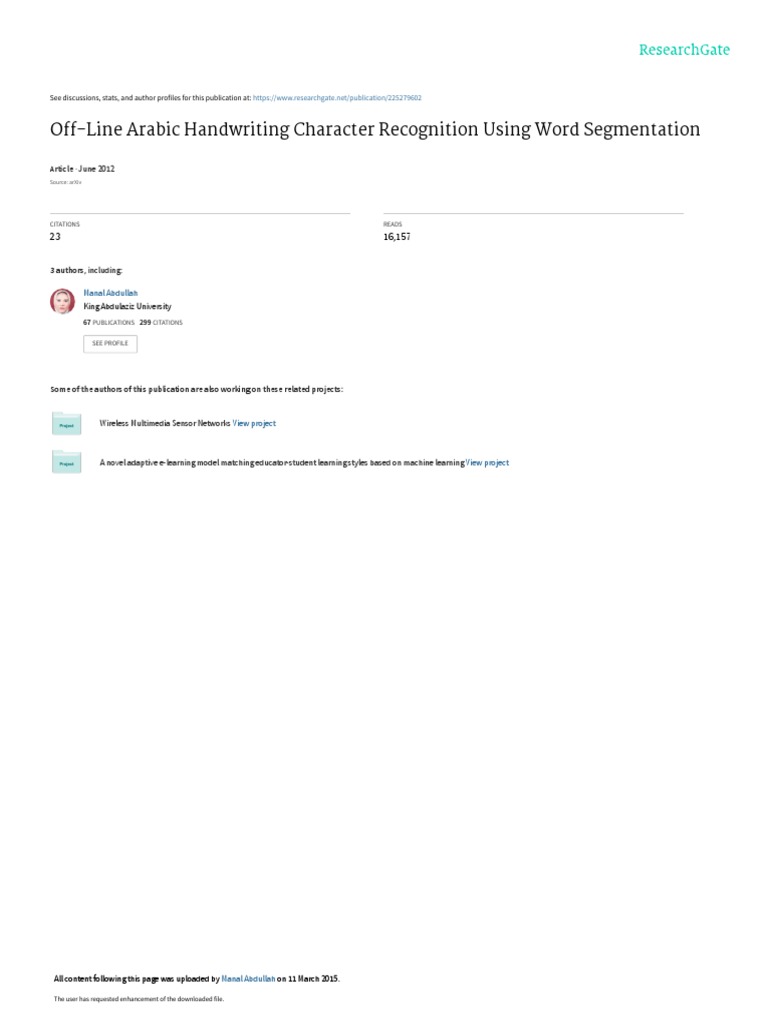 Off-Line Arabic Handwriting Character Recognition Using Word ...
