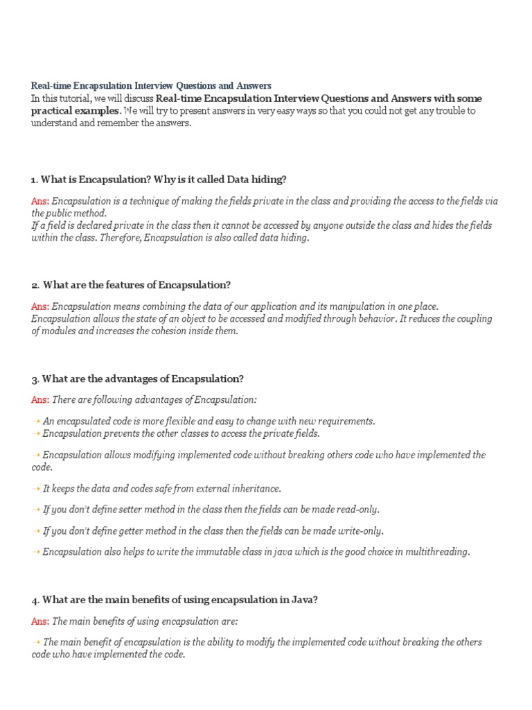 Real time encapsulation interview questions and answers pdf method