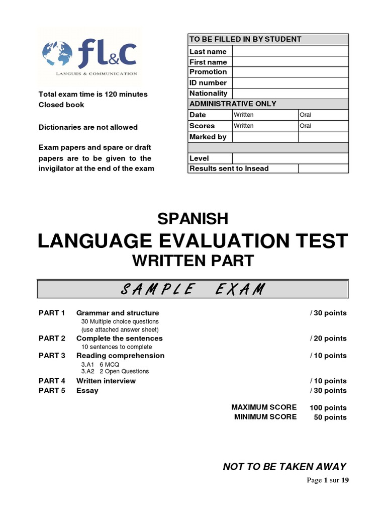 Spanish Language Evaluation Exam | PDF | Psychological Testing | Test ...