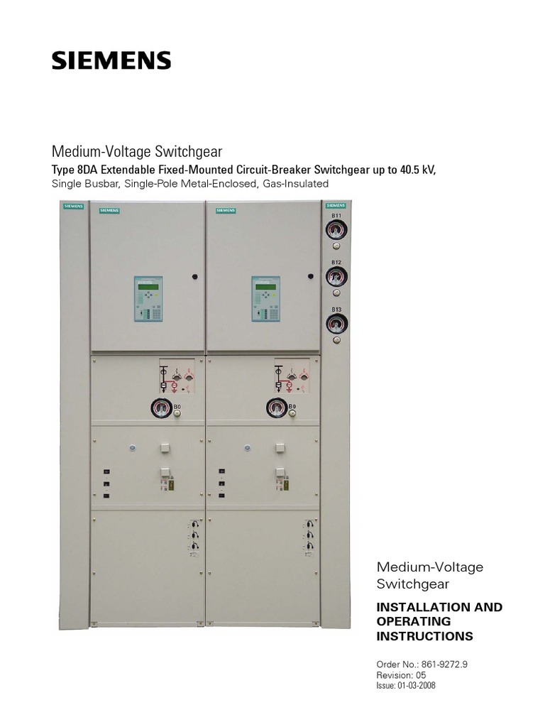 Medium-Voltage Switchgear: Type 8DA Extendable Fixed-Mounted Circuit ...