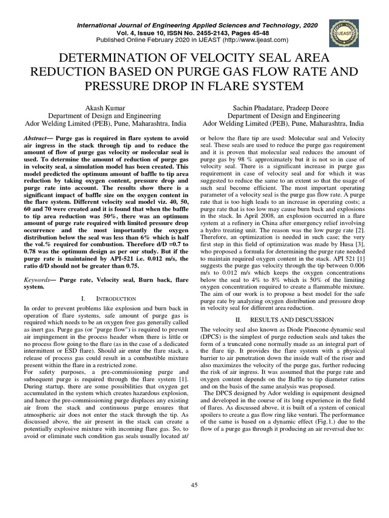 Determination of Velocity Seal Area PDF Gases Oxygen
