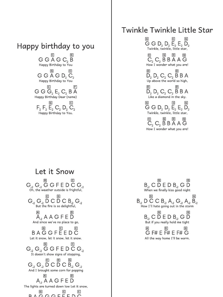 Piano Letter Notes For 8 Songs | PDF