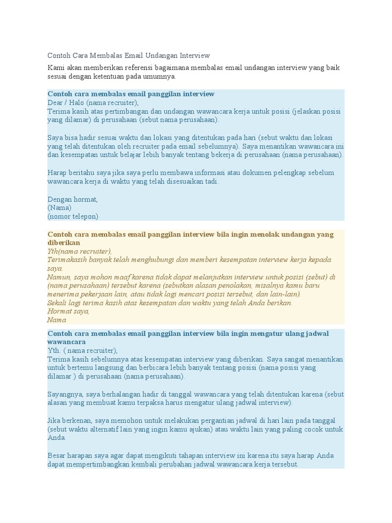 Contoh Cara Membalas Email Undangan Interview Pdf