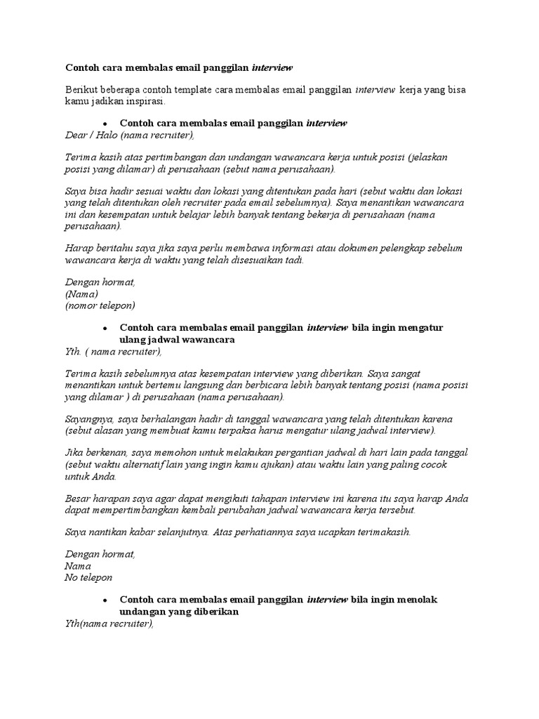 Contoh Cara Membalas Email Panggilan Pdf