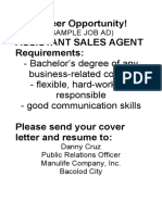 Career Opportunity! Assistant Sales Agent Requirements
