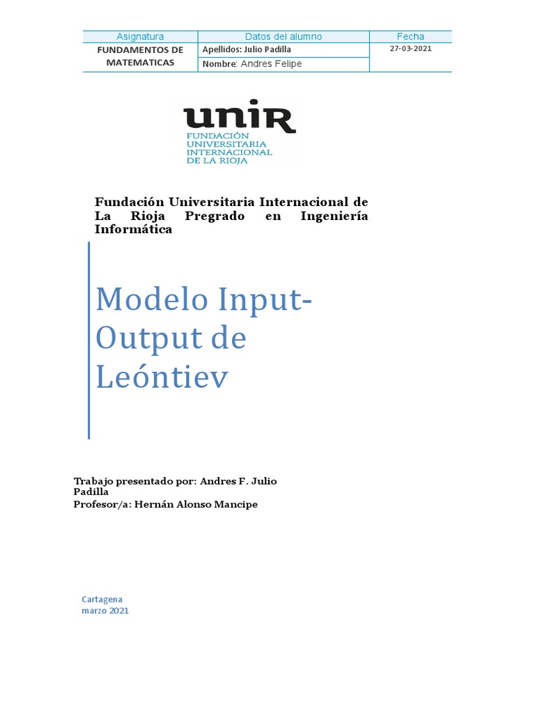 Trabajo Modelo Input-Output | PDF | Matriz (Matemáticas) | Análisis ...