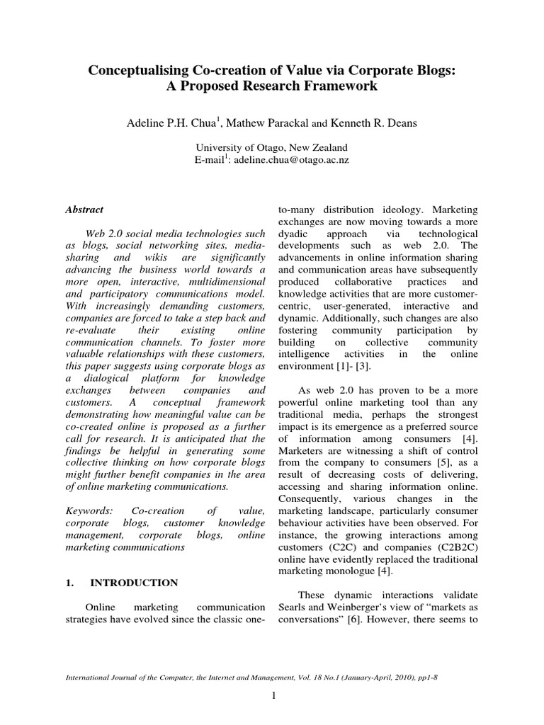 Conceptualising The Co Creation of Value | PDF | Web 2.0 | Blog