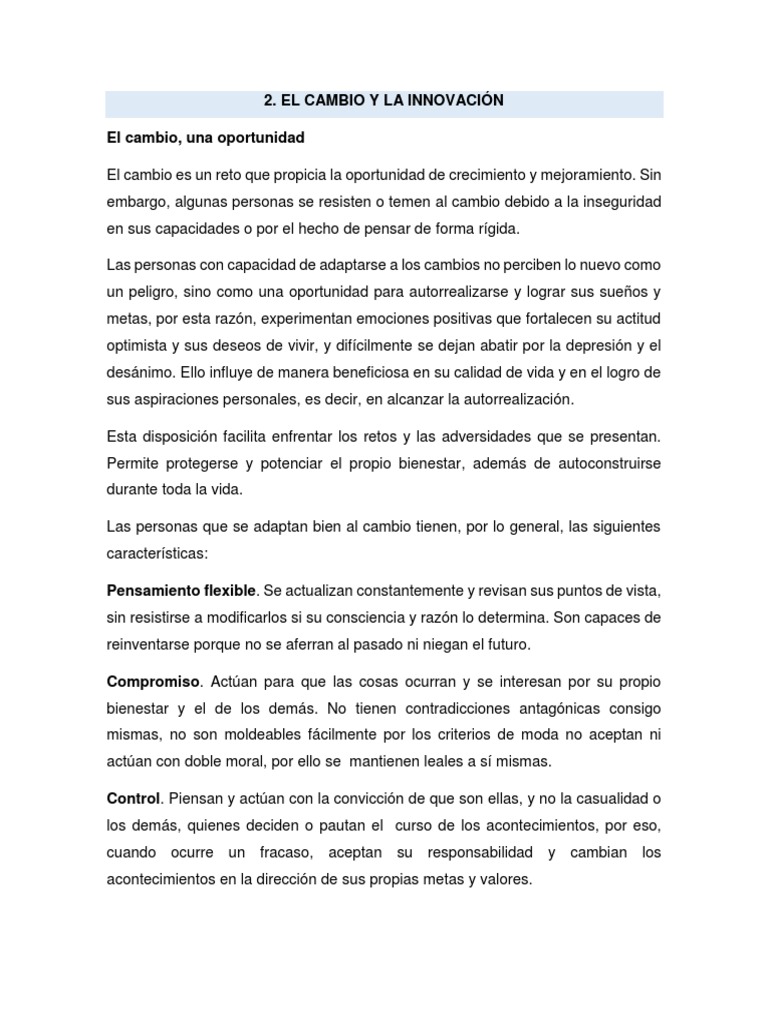 El Cambio y La Innovación | PDF | Bienestar | La naturaleza humana
