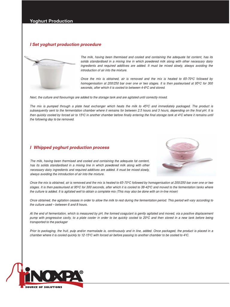 I Set Yoghurt Production Procedure PDF Yogurt Milk