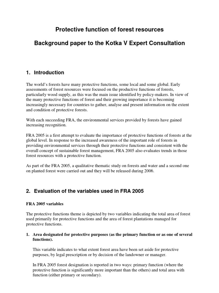 Protective Function of Forest Resources Background Paper To The Kotka V ...