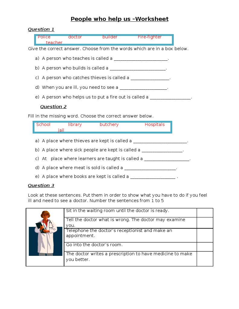 People Who Help Us - Worksheet | PDF