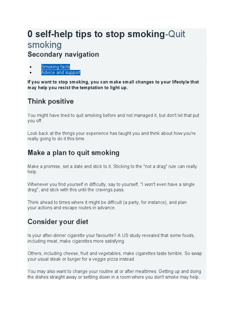 0 SelfHelp Tips To Stop Smoking PDF Tobacco Determinants Of Health