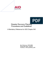 Disaster Recovery Planning Procedures and Guidelines: A Mandatory Reference For ADS Chapter 545