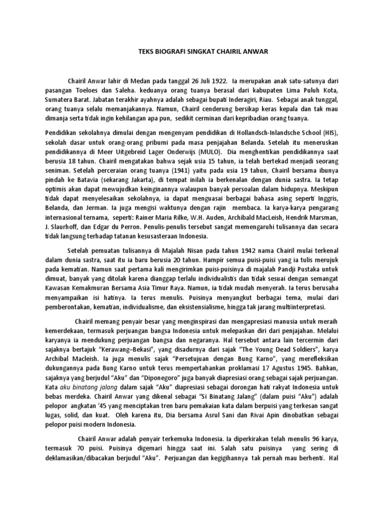Teks Biografi Singkat Chairil Anwar | PDF