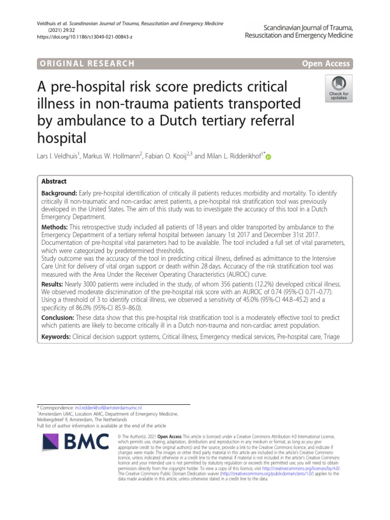 Pre-Hospital Risk Score for Critical Illness | PDF | Intensive Care ...