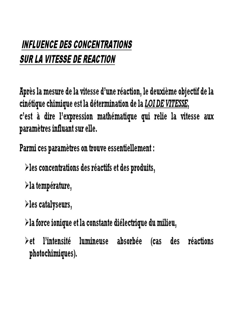 Influence des concentrations sur la vitesse | PDF | Cinétique chimique ...