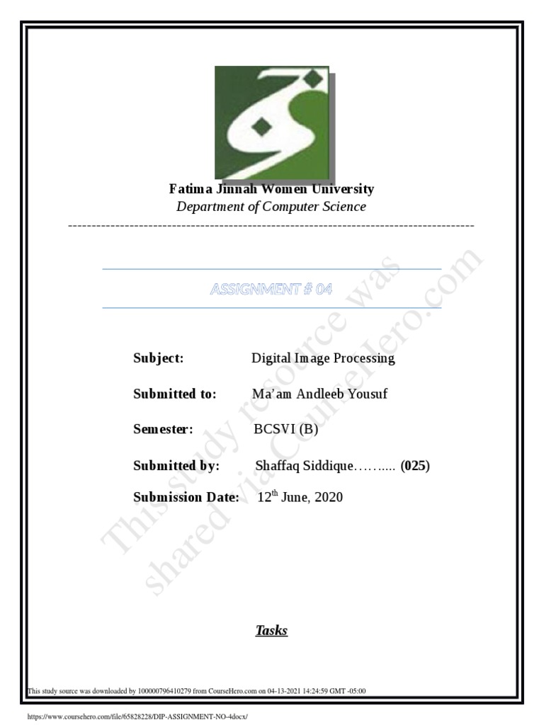 Digital Image Processing Assignment | PDF