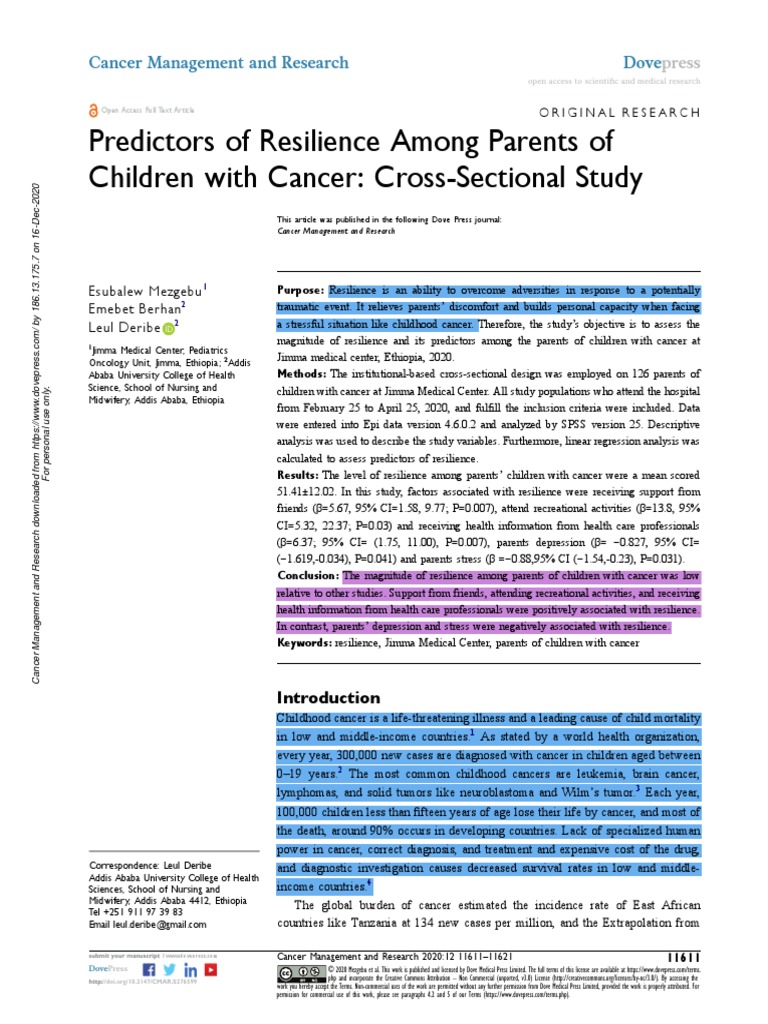 Predictors of Resilience Among Parents of Children With Cancer Cross ...