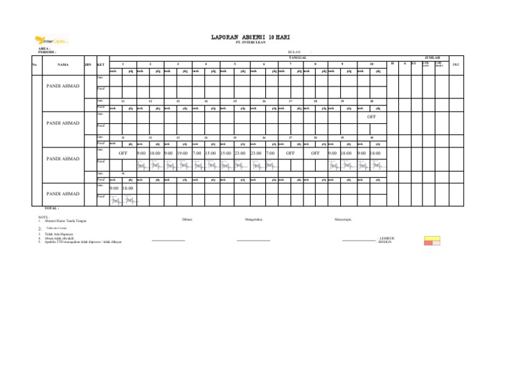 Format Absen Manual | PDF