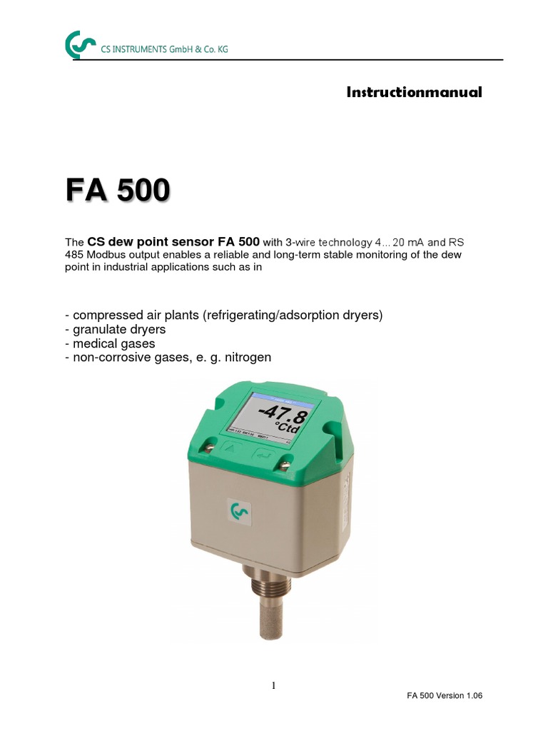 FA 500 Dew Point Sensor Manual | PDF | Electrical Connector | Ip Address