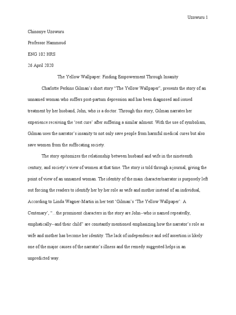 The Yellow Wallpaper PDF The Yellow Wallpaper Illness