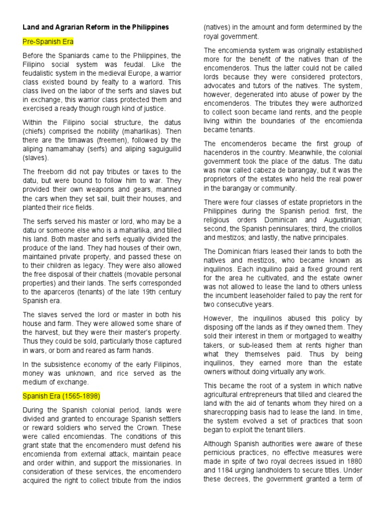 Land and Agrarian Reform in The Philippines | PDF | Leasehold Estate ...