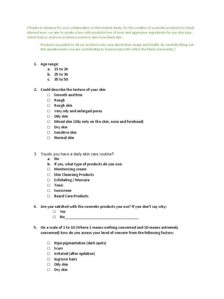 Skincare Survey for Black Men | PDF | Cosmetics | Skin