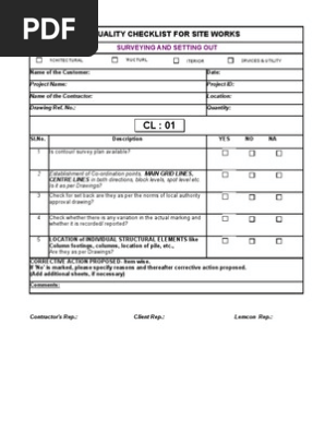 Checklist for site works