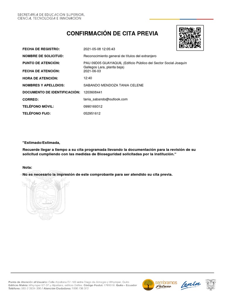 Confirmación de Cita Previa | PDF