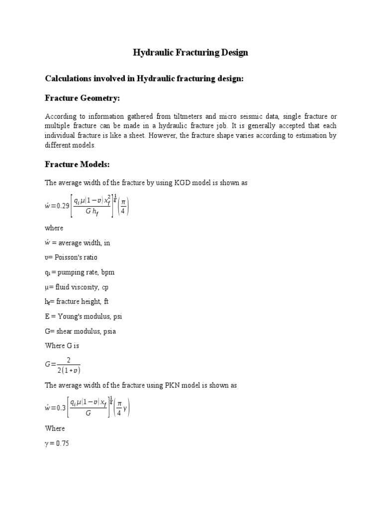 Calculations Involved in Hydraulic Fracturing Design Fracture Geometry