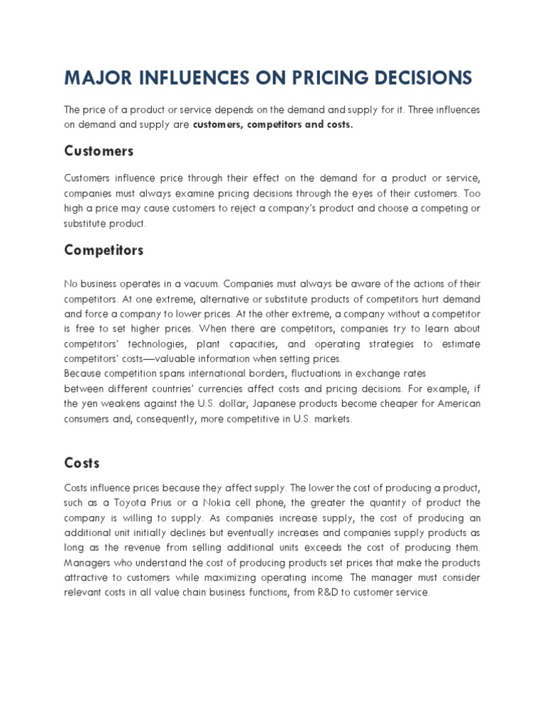 Major Influences On Pricing Decisions | PDF | Monopoly | Pricing