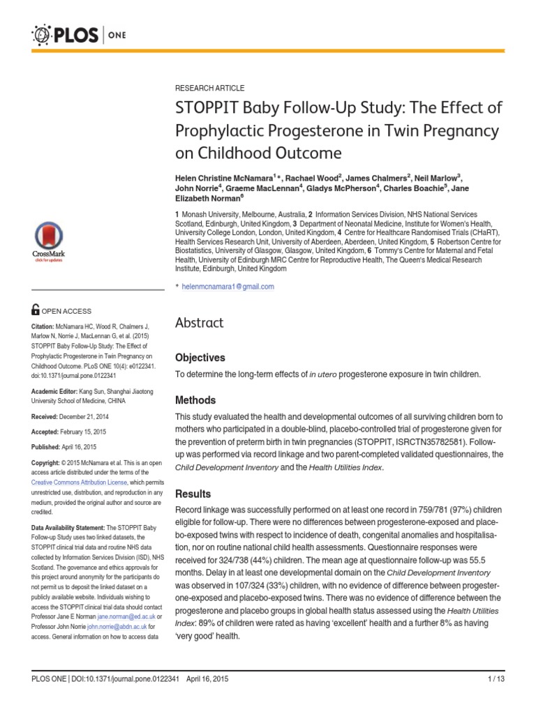 McNamara Plos One 2015 STOPPIT Safety Study | PDF | Preterm Birth ...