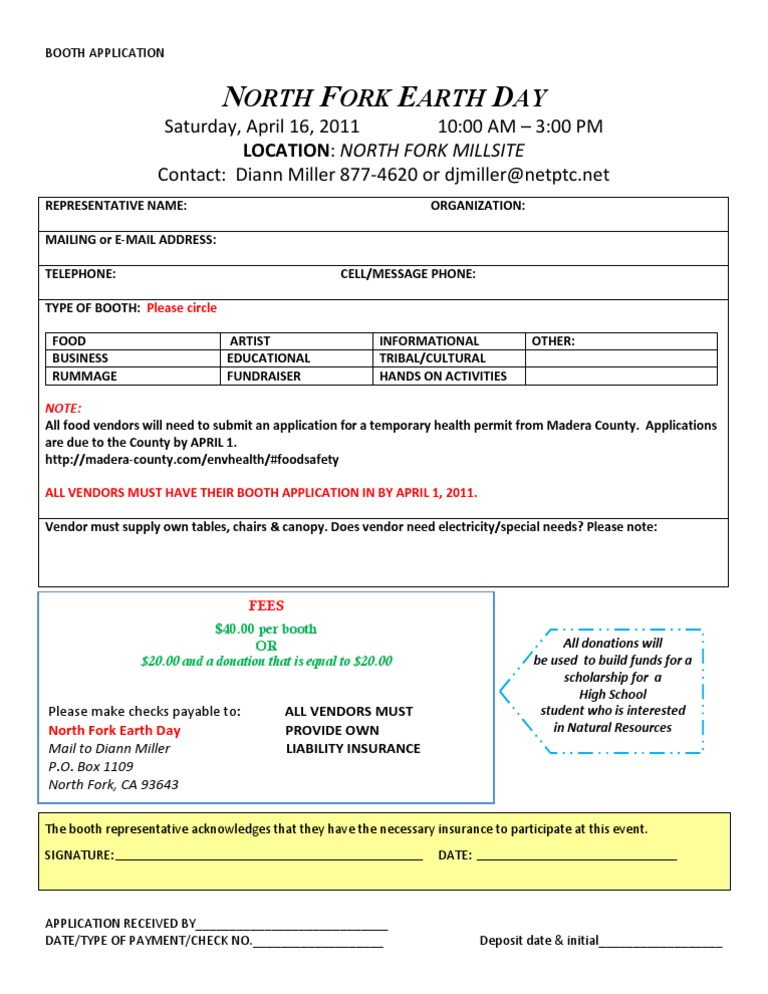 North Fork Earth Day Booth Application | PDF