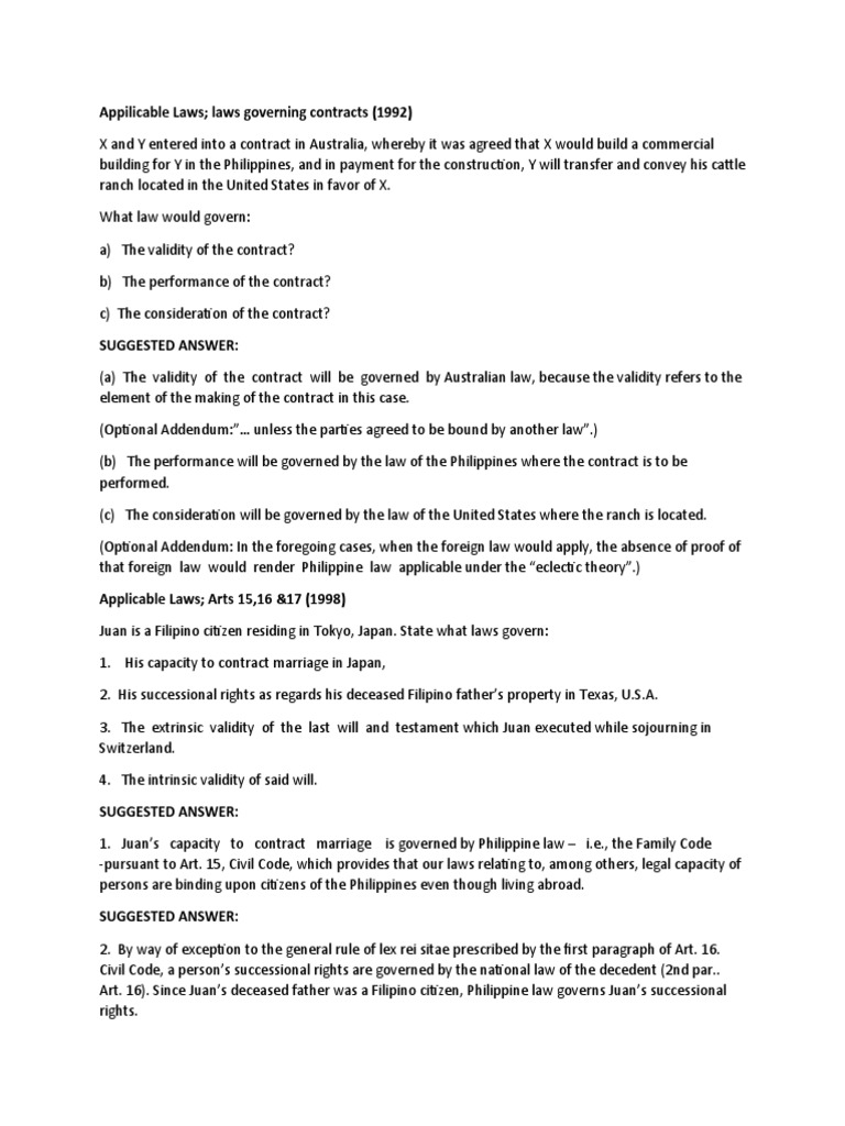 Appilicable Laws Laws Governing Contracts (1992) PDF Statute Of