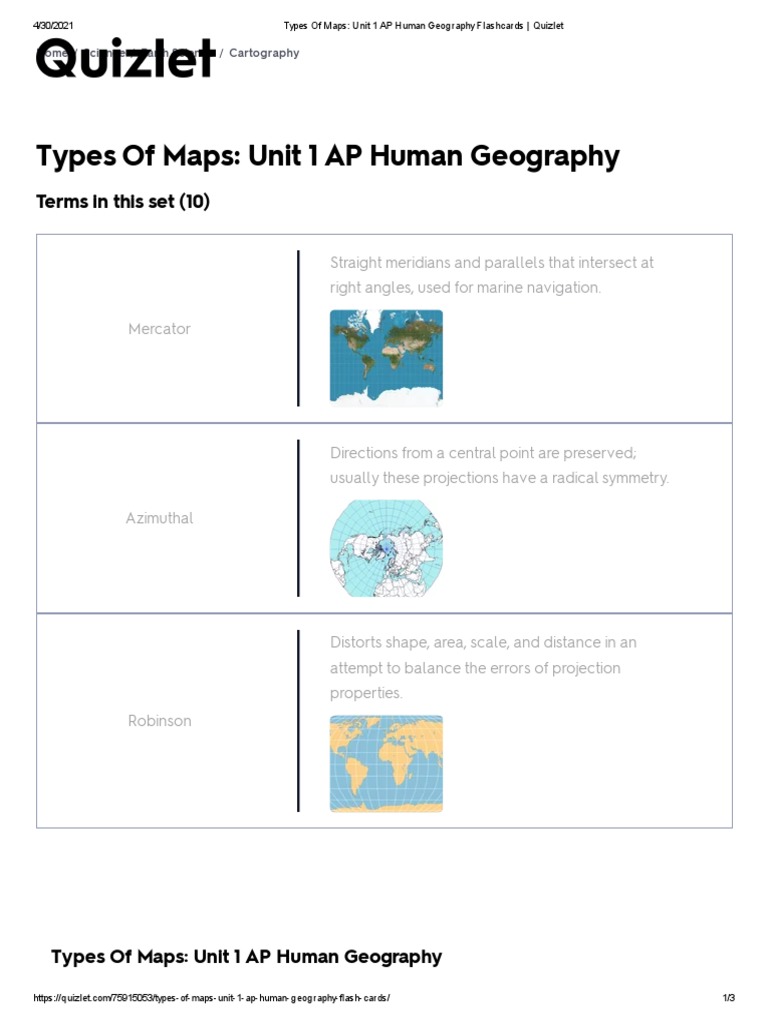 Types of Maps Unit 1 AP Human Geography Flashcards Quizlet PDF